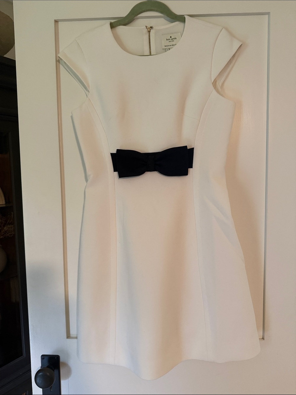 kate spade Cream Dress with Black Waist Bow